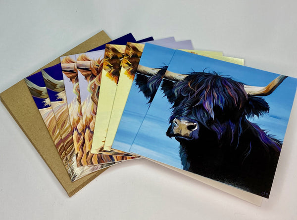 Set of 8 note cards with highland cow designs
