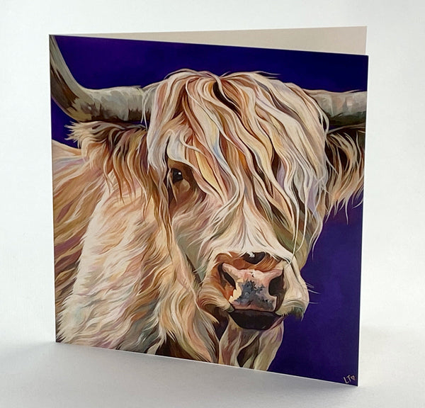 Note card greetings card with stylised highland cow image