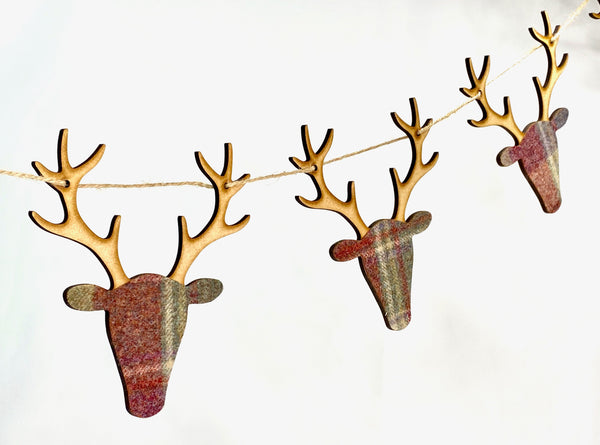 stag heads garland bunting wood tartan reds and browns