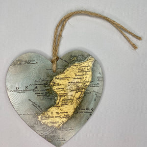 Heart-shaped hanging decoration with Iona map image