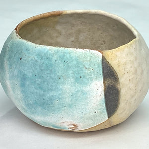 Fine stoneware pot candle holder with turquoise and brown glaze