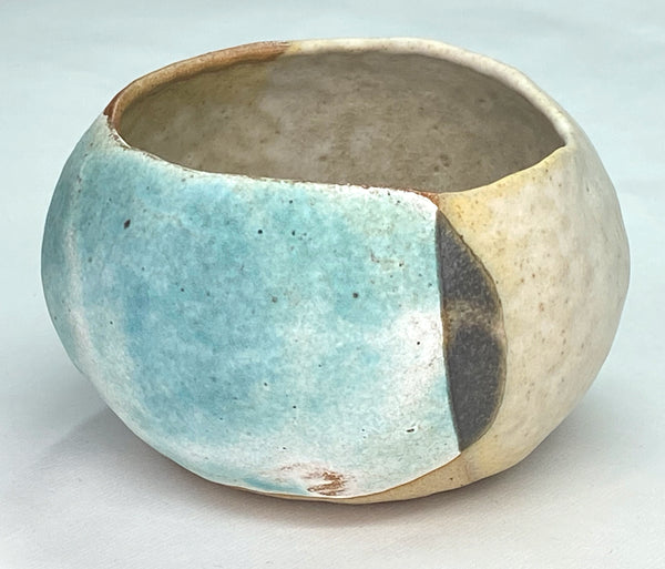 Fine stoneware pot candle holder with turquoise and brown glaze