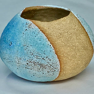 Fine stoneware small round vase with turquoise glaze