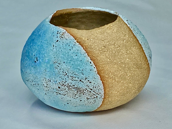 Fine stoneware small round vase with turquoise glaze