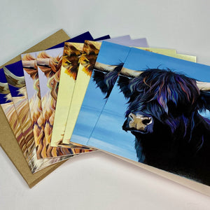 Set of 8 note cards with highland cow designs