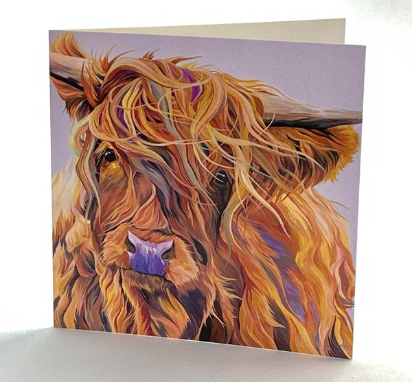 Note card greetings card with stylised highland cow image