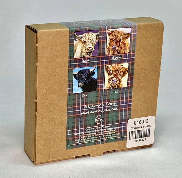 Highland cow design mug coasters box back