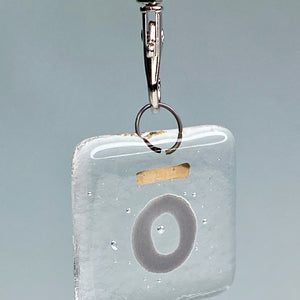 Square fused glass halo design keyring with liquid gold halo