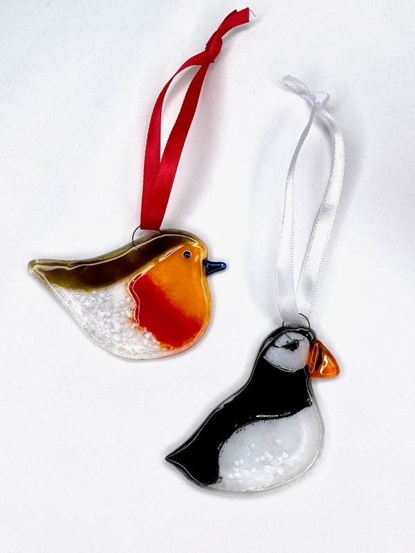Fused glass bird ornament