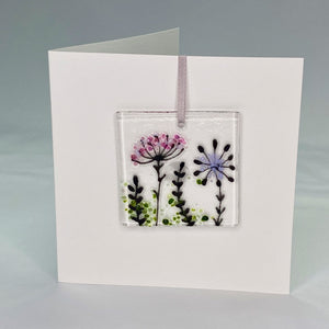 White greetings card with detachable fused glass wildflower decoration