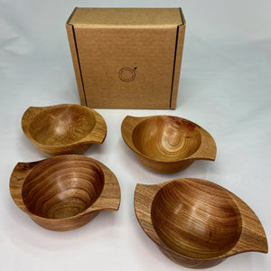 Hand crafted Scottish wood quaichs in oak, elm and wych elm