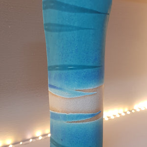 Fine stoneware figurative bottle tall slender abstract seascape design turquoise glaze